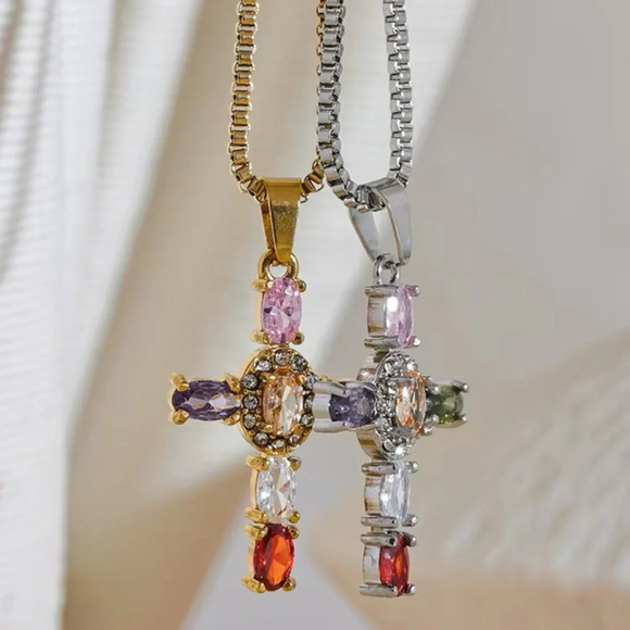 Zara Maria Cross Stainless Steel Waterproof Necklace - Picture 5 of 17